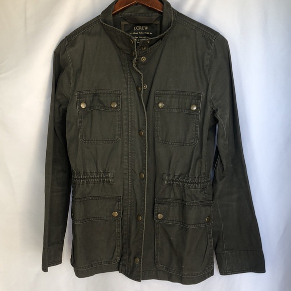 J. CREW olive green Relaxed Boyfriend Field Jacket. Open collar. Size S. - Picture 4 of 11